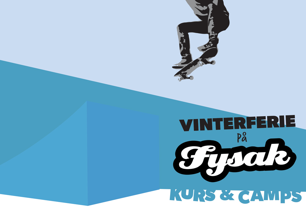 Illustrasjon av skateboarder med skriften 