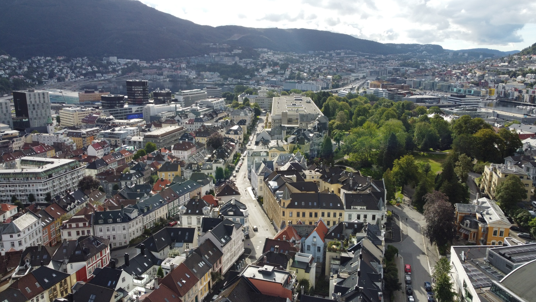 Dronebilde over Bergen