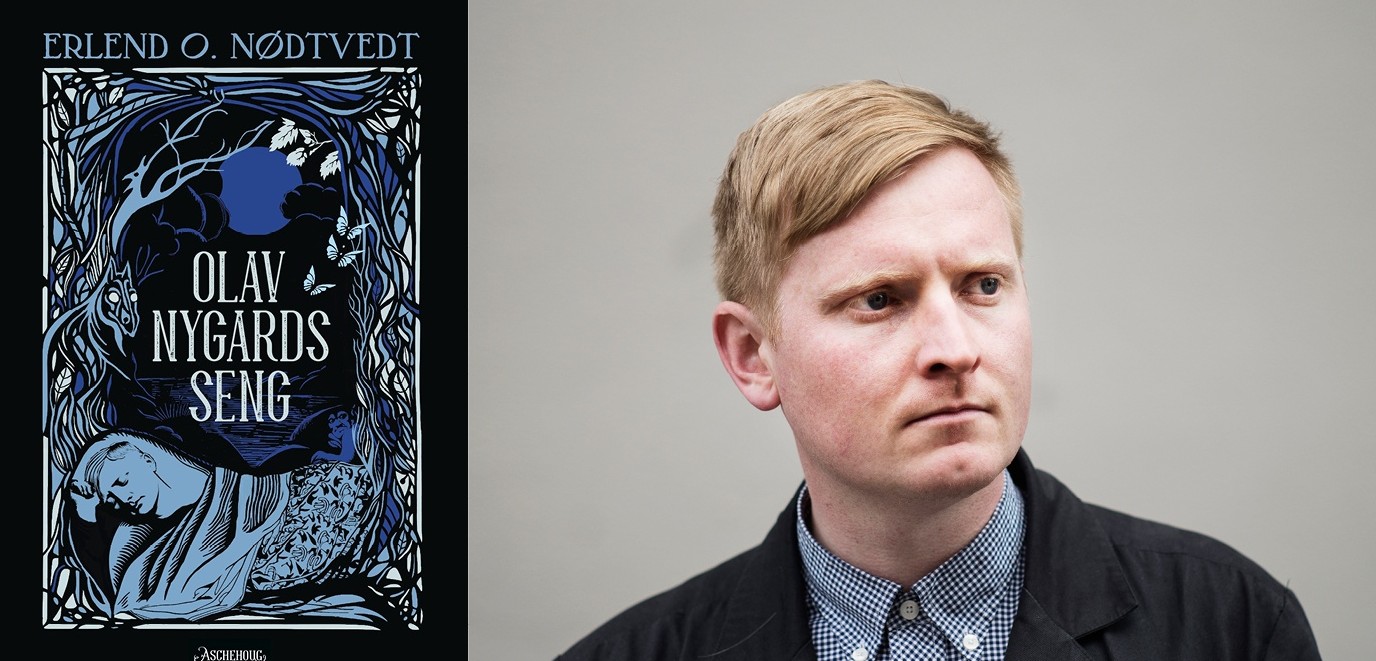 Bilde av Erlend O. Nødtvedt og boken Olav Nygårds seng