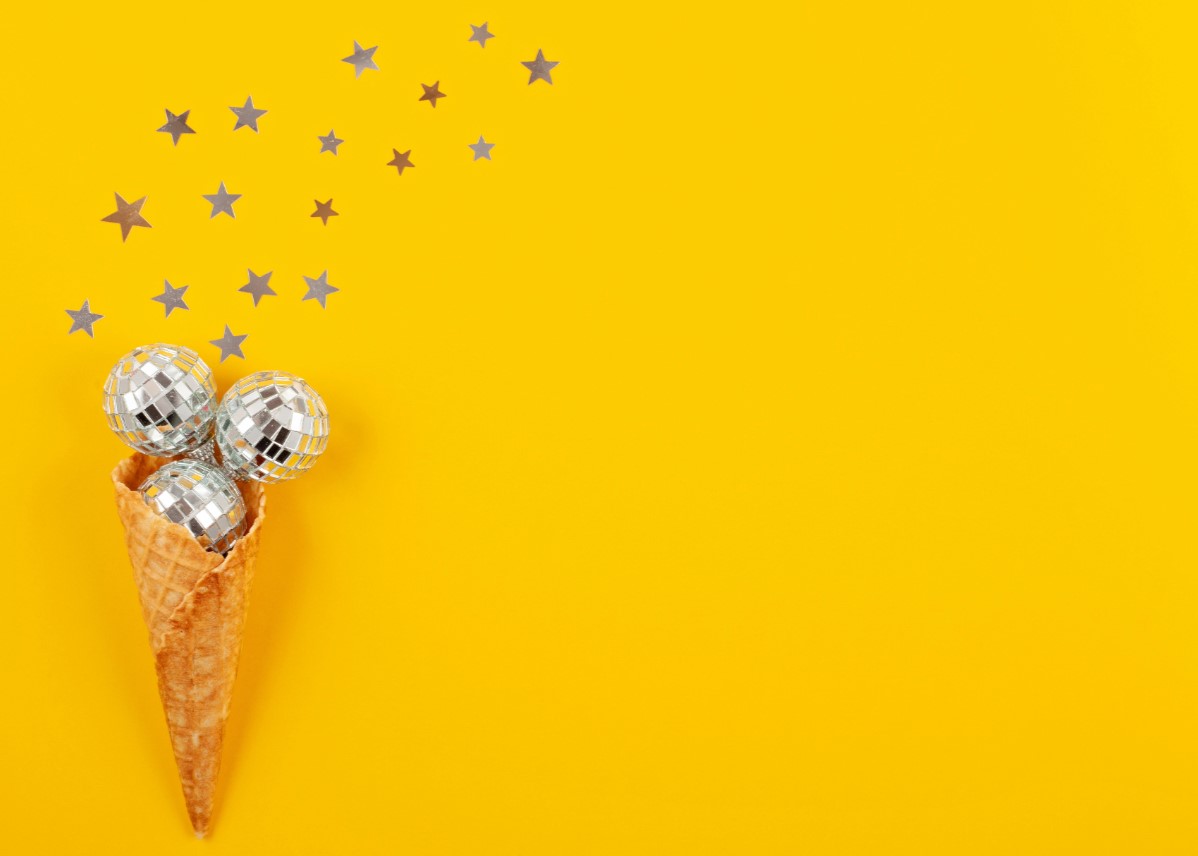 Iskone med diskoball