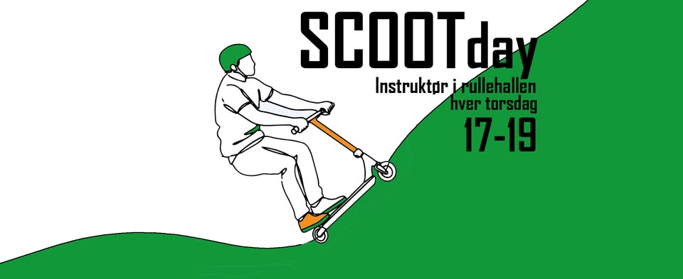 Informasjonsplakat om scooting med instruktør på Fysak Slettebakken hver torsdag klokken 17-19.