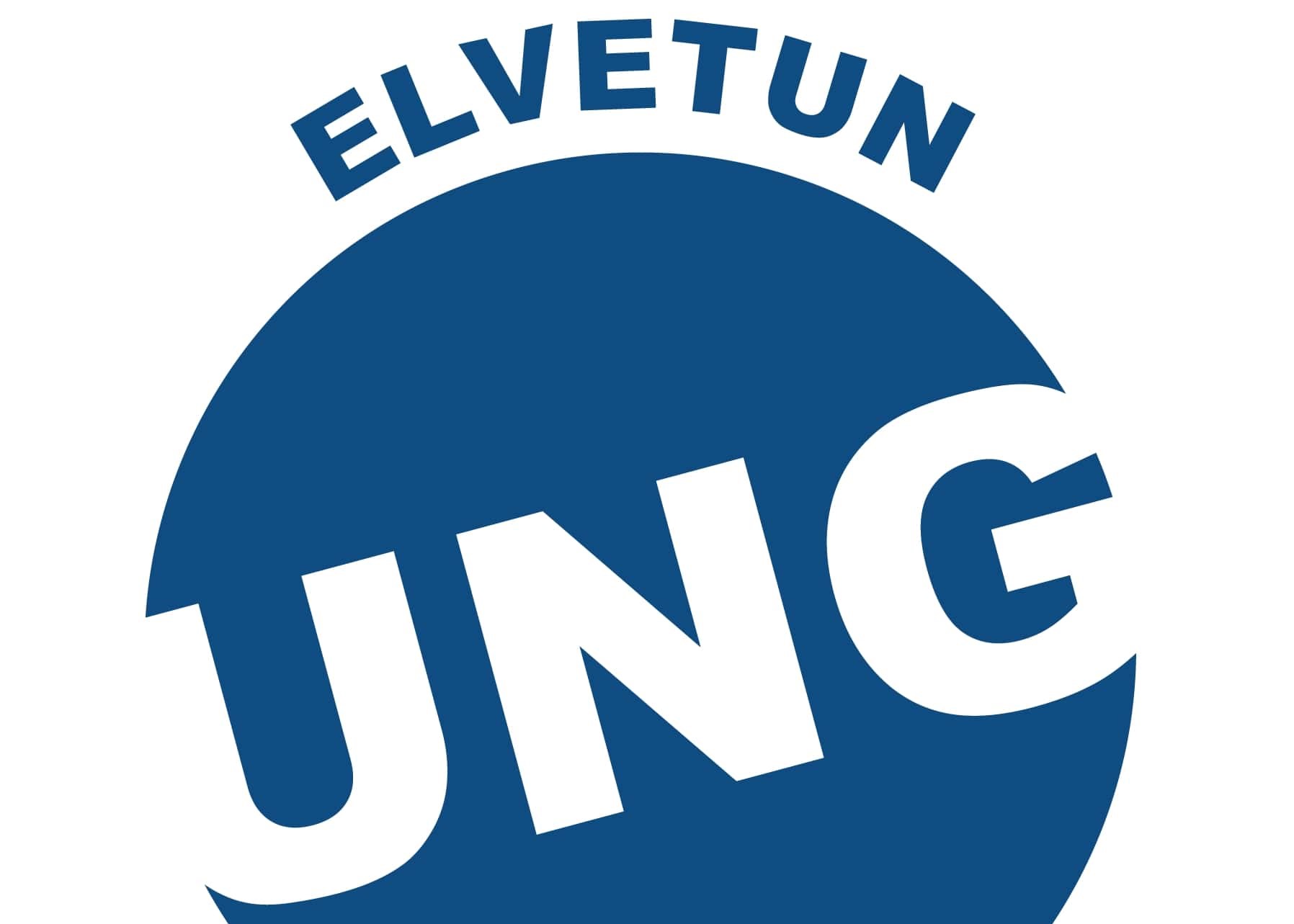 Bildet viser logoen til Elvetun UNG som er blå og hvit.