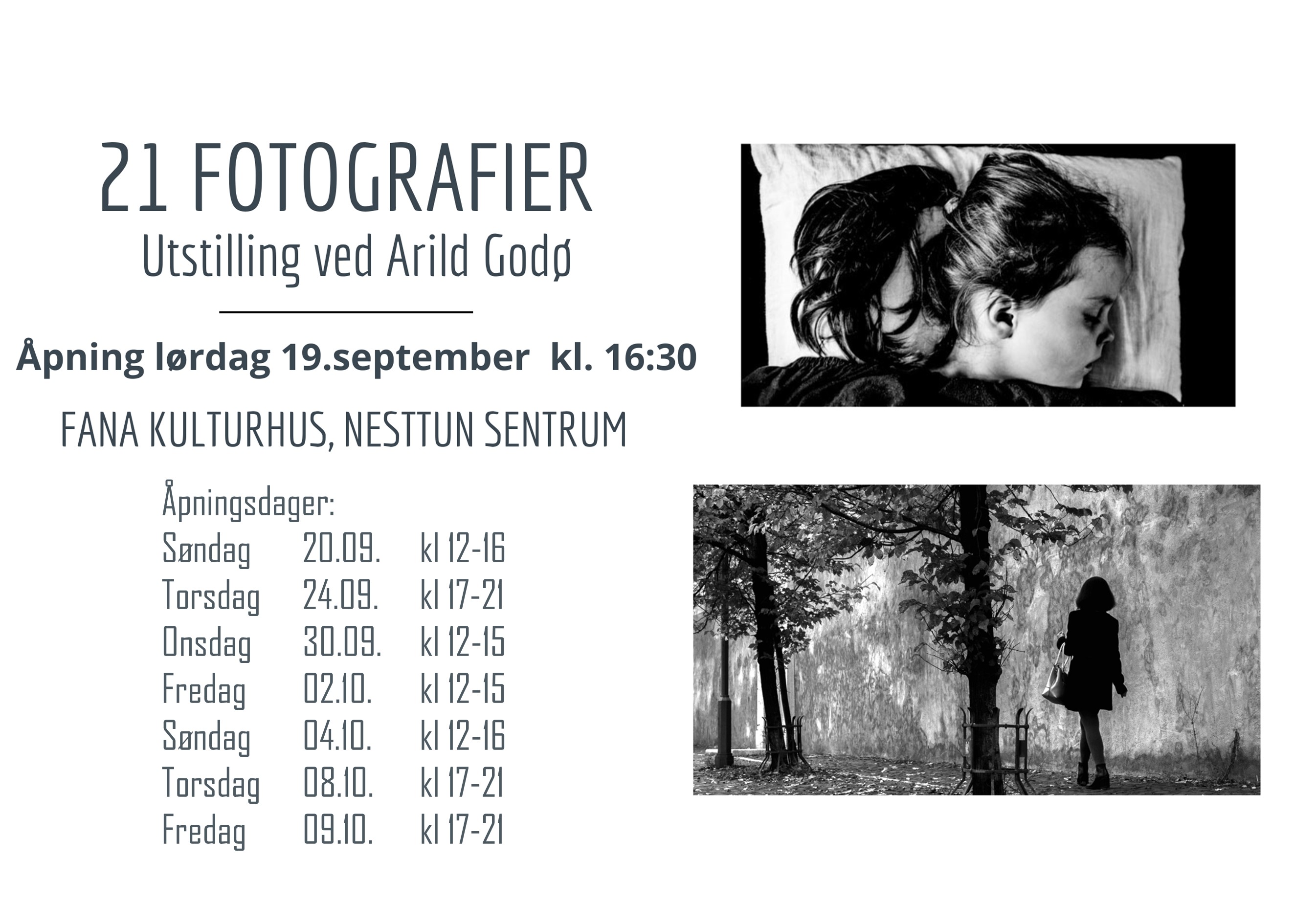 Plakat med to foto i svart-hvitt og info som og finnes i tekst i arrangementet